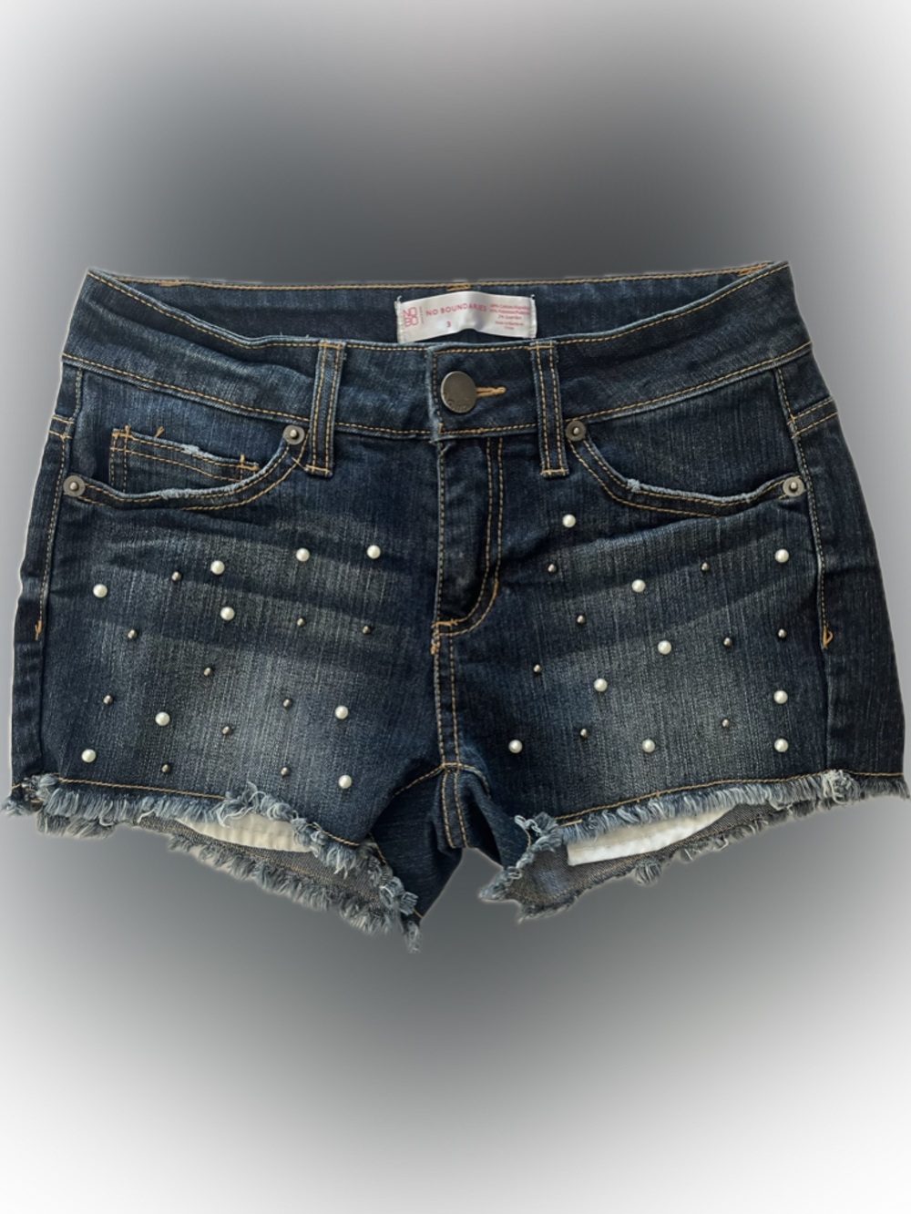 Y2K short low rise shorts denim sz 3 pearl Accents